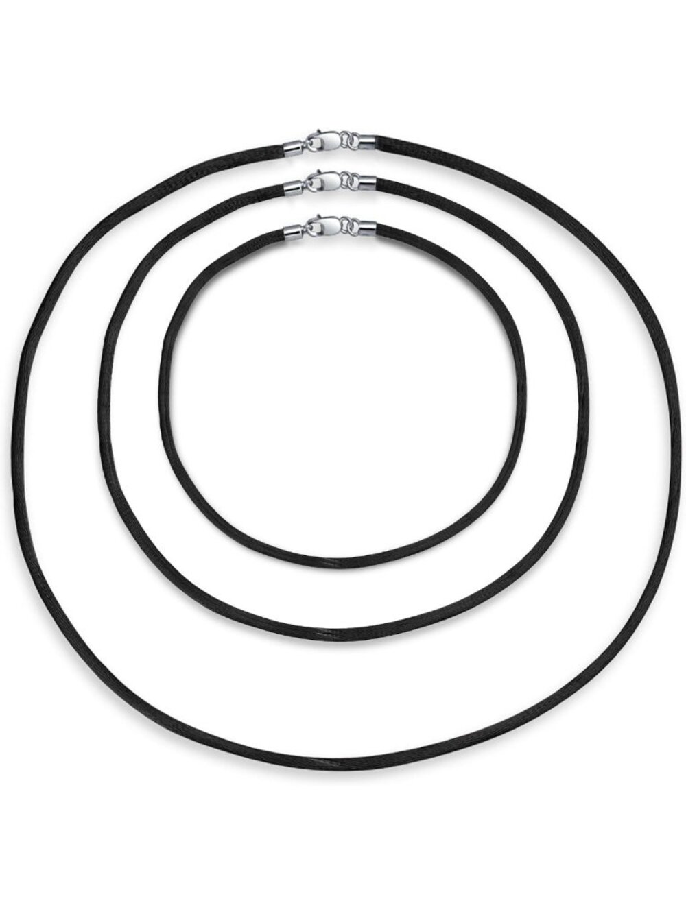 Elegant Satin Silk Necklace Set - 3 Pendant Cords for Women & Teens, .925 Silver